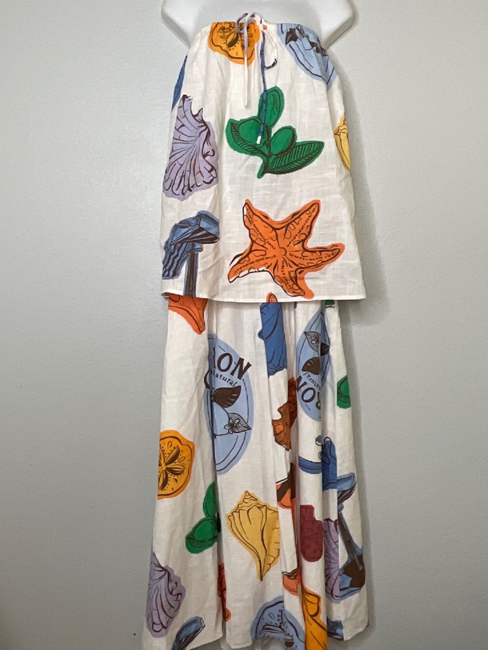 SABO White vacation Summer Strapless Shell by the sea Maxi dress Size S